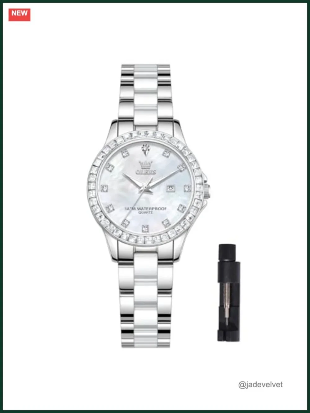 Women's Ceramic Stainless Steel Bracelet Watch Mother of Pearl Roman Dial